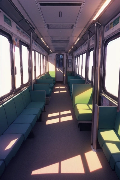 陽が差し込む電車の車内