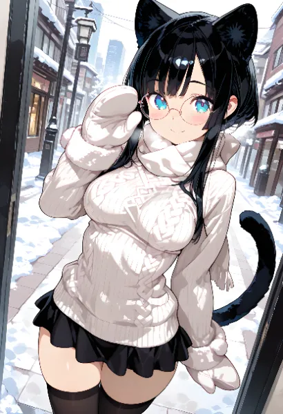 雪の街の猫耳少女