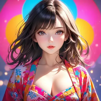 カラフル着物の輝く瞳