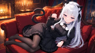 暖炉のそばの黒猫