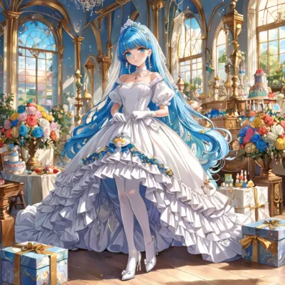 白ドレス姿が素敵な青髪さん
