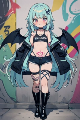 普通の女の子が裏路地でサキュバスコスプレ露出
