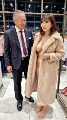 毛皮コートも着て、結局ダウンに決定w　ご主人にいっぱい視てもらえて、ドキドキして楽しいお買い物でした♥