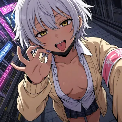 短髪銀髪褐色はだけダウナーギャルギパナ