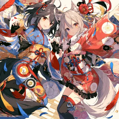 紅白の狐娘と祝祭の舞い