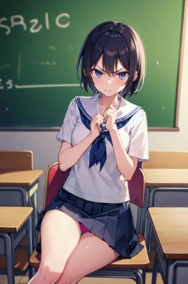 生成実験：座ってパンチラ1人