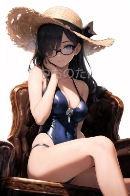黒髪ロング眼鏡　帽子の女の子