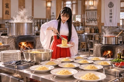 竈殿で用意する神饌パスタ