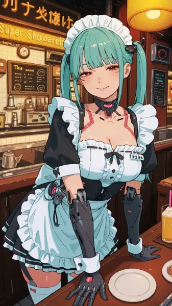 飲食店で働くサイボーグメイド