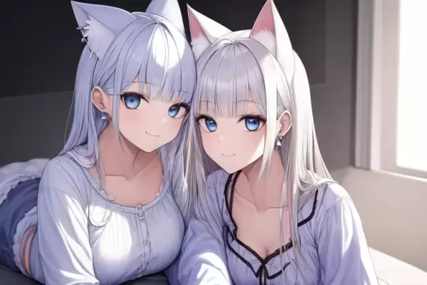 猫耳少女達- Neko sisters selfie in the bedroom