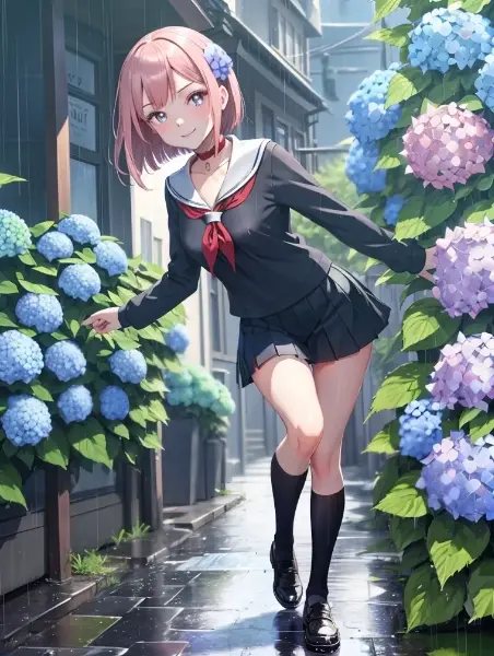 梅雨と紫陽花と路地裏