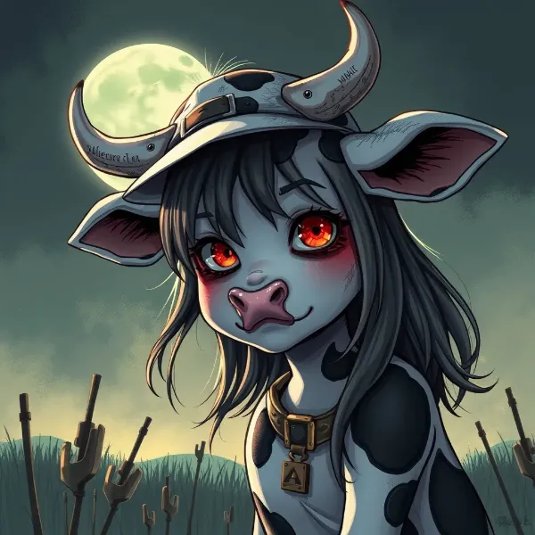 怪奇、月夜の赤目牛娘