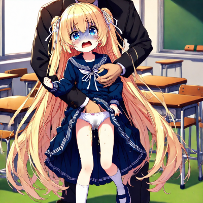 体を触られておもらしする金髪少女