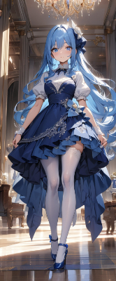 ドレスぽい私服の青髪さん
