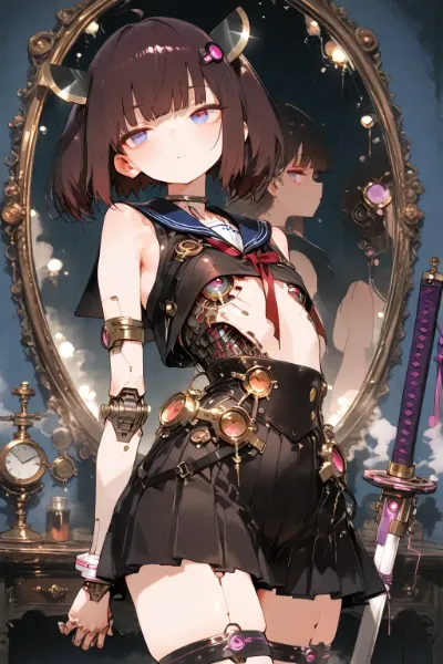 鏡に映るメカ少女