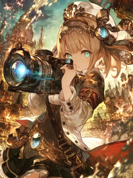 蒸気都市の秘密を写す少女探検家。
