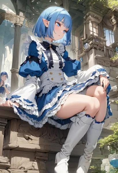 青髪エルフメイドの秘密の休憩