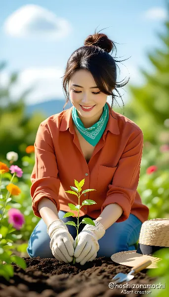 朝露に輝く、情熱のガーデナー - A passionate gardener shining with morning dew