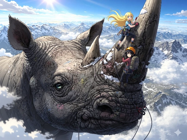 【サイの日】黒髪＆ブロンド・空高く聳える巨獣の角への登攀