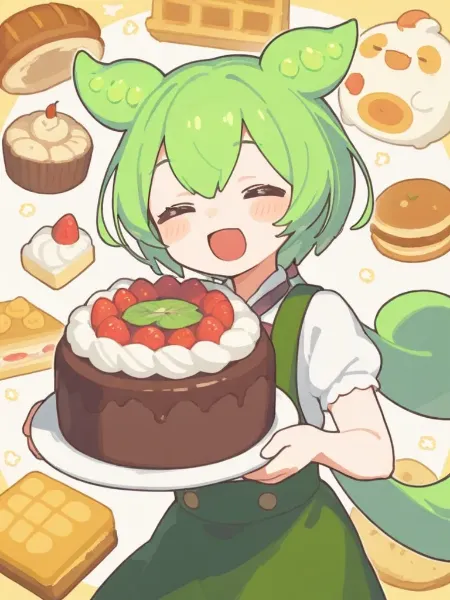 スイーツ満載の緑髪パティシエ