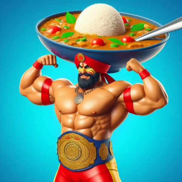 頭に花冠(マーラ)を載せているインド人プロレスラー