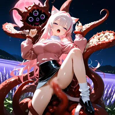 猫耳の女の子達がおぞましいリンゴのモンスターに・・・