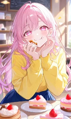 お菓子を頬張る少女