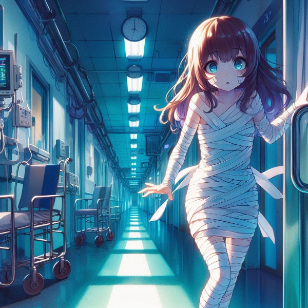 全身包帯少女の病室脱出