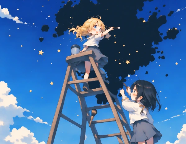 黒髪＆ブロンド・夜空の準備を手伝った