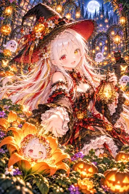 かぼちゃの花から小さな私！？ ～魔法の夜庭で始まる、まねっこハロウィン大騒動♪～