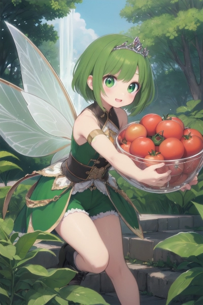 たくさんのトマトを運ぶ風の精霊