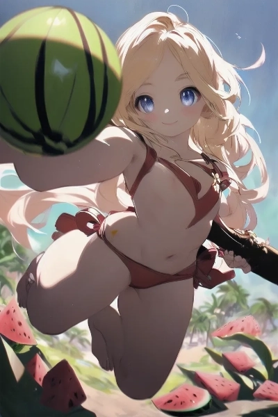 スイカ割りに興じる金色の髪の少女