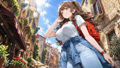 陽光降り注ぐイタリアの街角