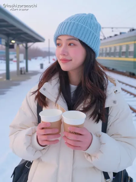 雪明かりに微笑む人影 - A smiling figure in the snow light