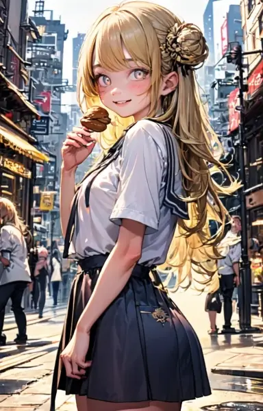 シュークリームを頬張る金色の髪の少女