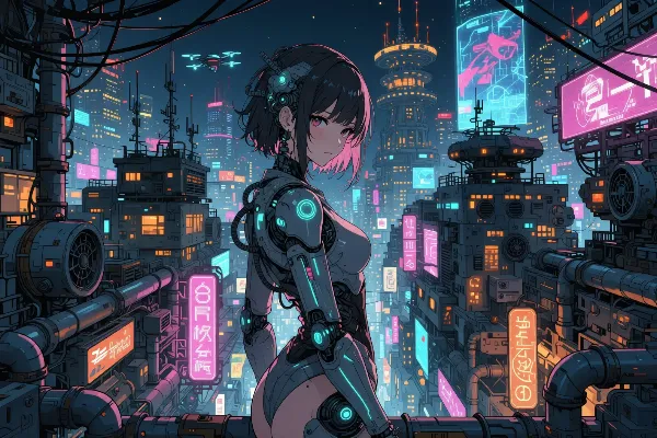 ネオン都市の孤独なアンドロイド