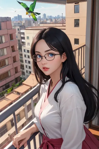 バルコニーの黒髪少女