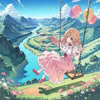 風船舞う谷間のブランコ