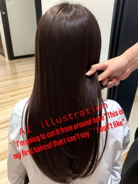 ロングヘア美少女の後ろ髪と、大人の手