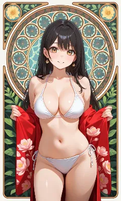 花園に立つ白ビキニの美少女