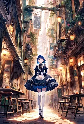 青髪メイドの夕暮れ散策