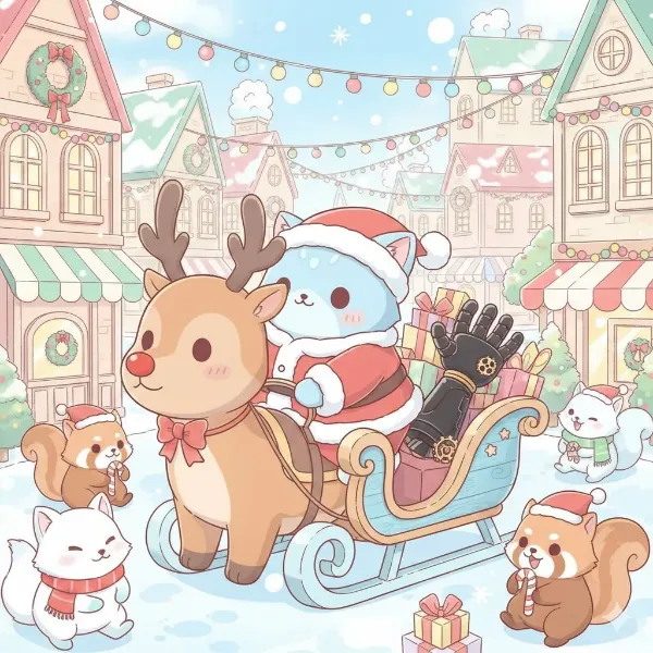 雪街の青いサンタ鹿