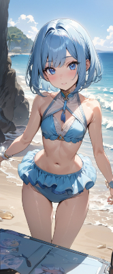 かわいい水着の青髪さん