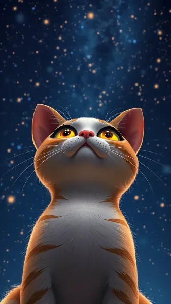 Cat gazing at the starry sky