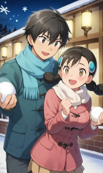 雪夜の愉快な雪合戦