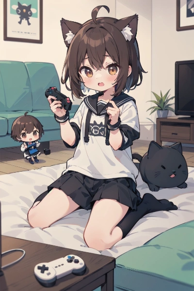 ゲームで遊ぶ猫耳ショタくん
