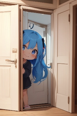 ドアに隠れる女の子
