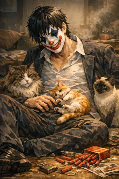 猫たちと過ごす狂気のピエロ