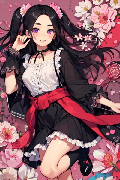 【R15】花びらと、おでこが見えている、黒髪ツーサイドアップ少女＊(21枚)