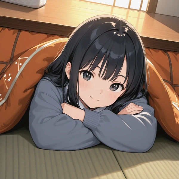 畳の上で微笑む少女の秘密の午後